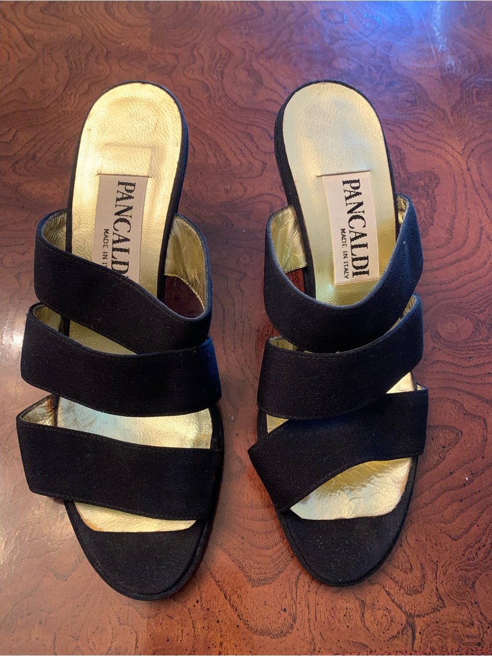 Pancaldi Black Three-Strap Suede Slide Mules - Women's
